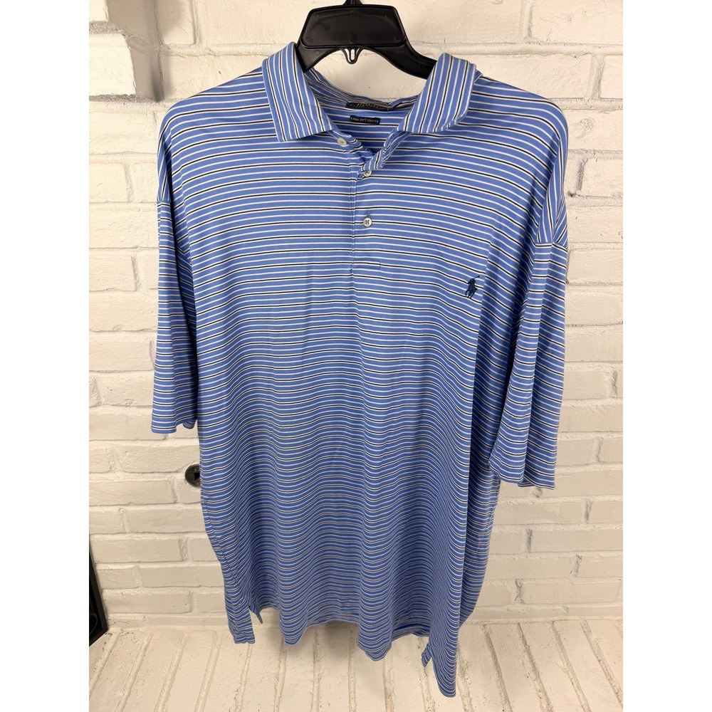 Polo Ralph Lauren Mens 3XLT Blue Striped Pima Soft Touch Cotton Polo Big Tall